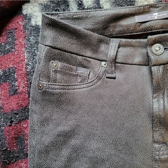 7FAM High Waist Knee Seam Skinny Jeans Faux Leather Crackle 25 - Picture 6 of 6
